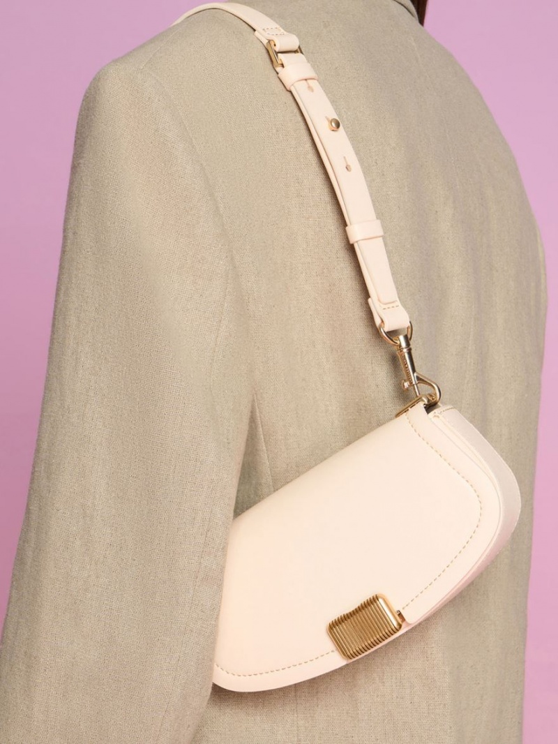τσάντεσ ώμου Charles And Keith Sonnet Two-Tone Chain Handle Μπεζ | 13428-WYBX