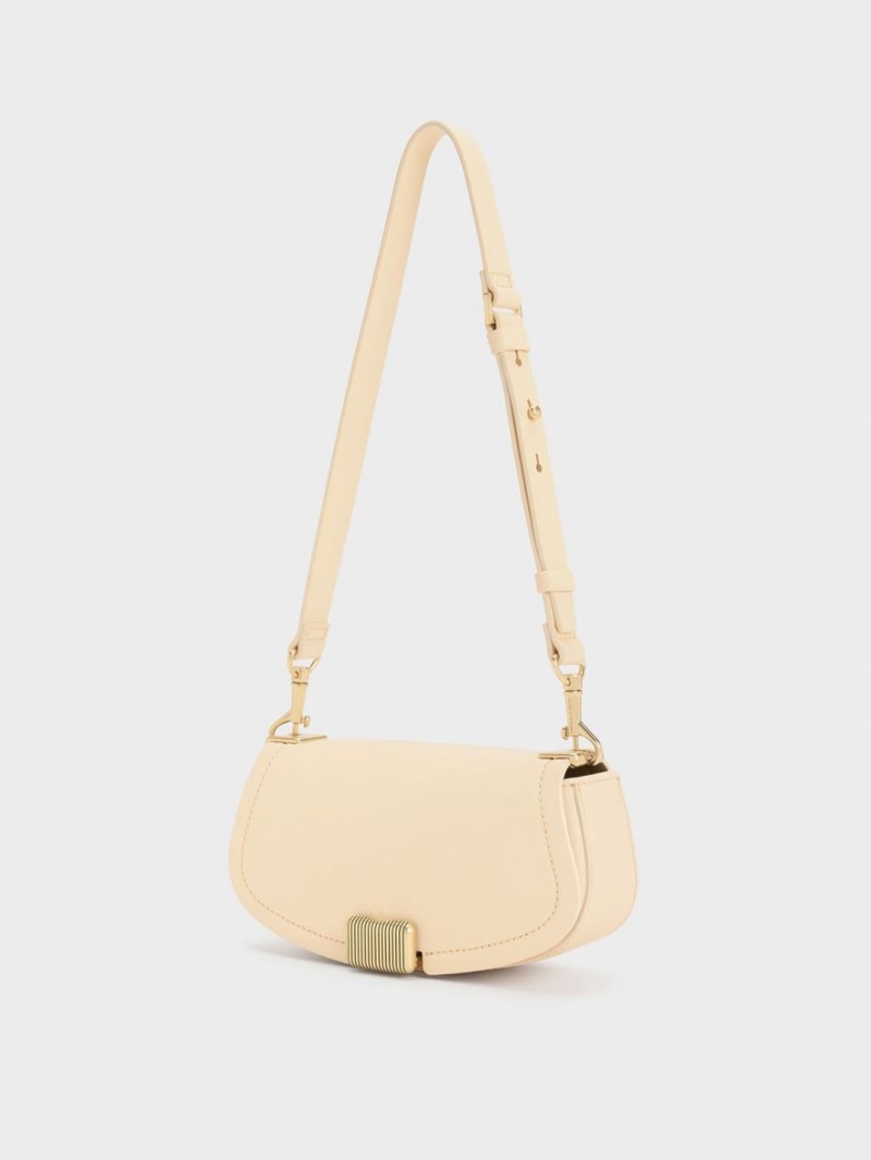 τσάντεσ ώμου Charles And Keith Sonnet Two-Tone Chain Handle Μπεζ | 13428-WYBX