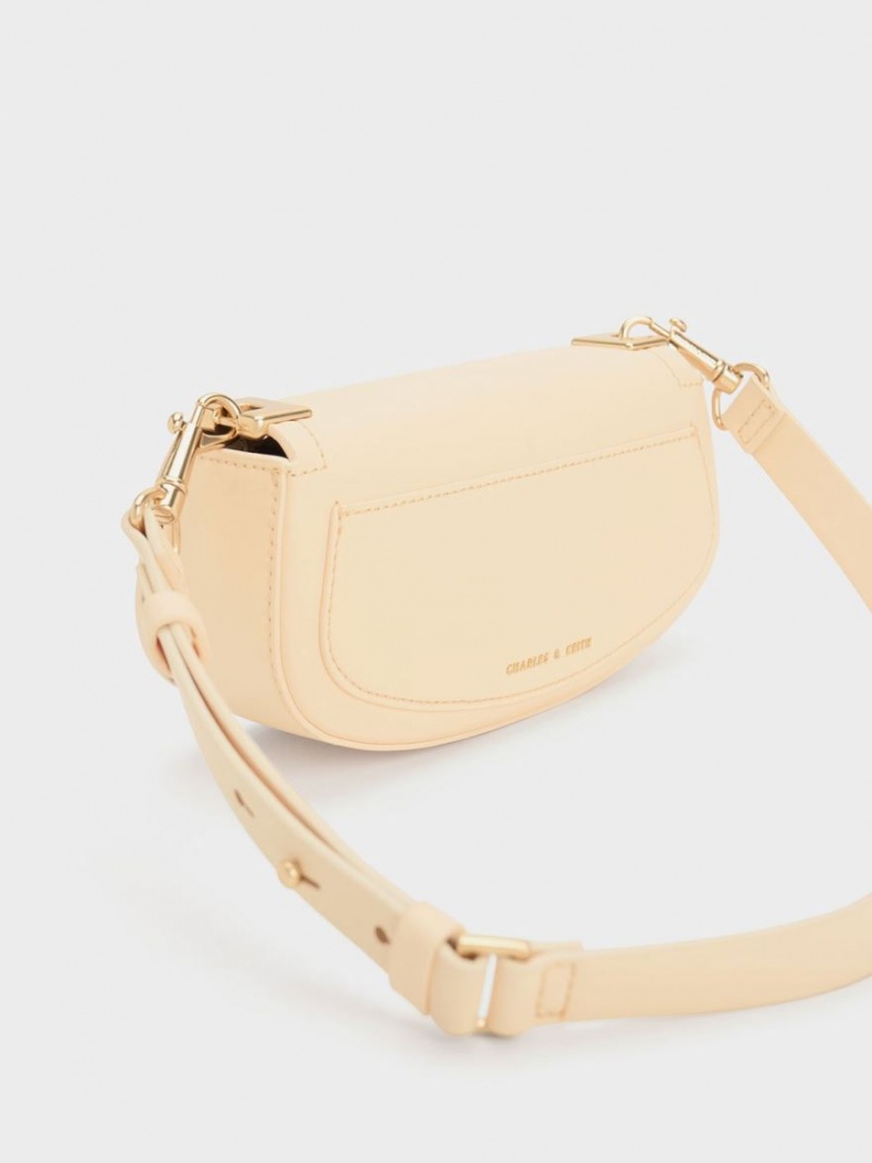 τσάντεσ ώμου Charles And Keith Sonnet Two-Tone Chain Handle Μπεζ | 13428-WYBX