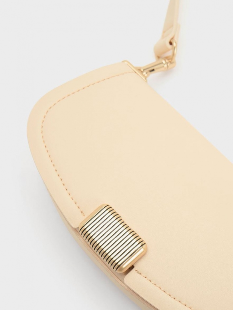 τσάντεσ ώμου Charles And Keith Sonnet Two-Tone Chain Handle Μπεζ | 13428-WYBX
