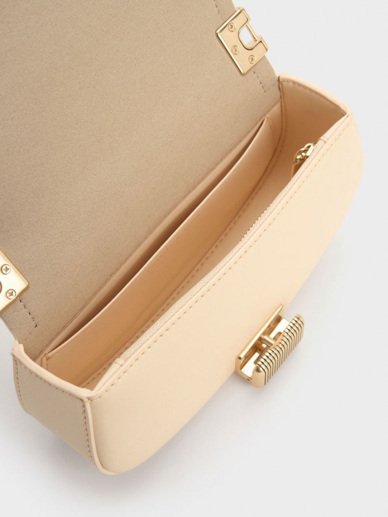 τσάντεσ ώμου Charles And Keith Sonnet Two-Tone Chain Handle Μπεζ | 13428-WYBX
