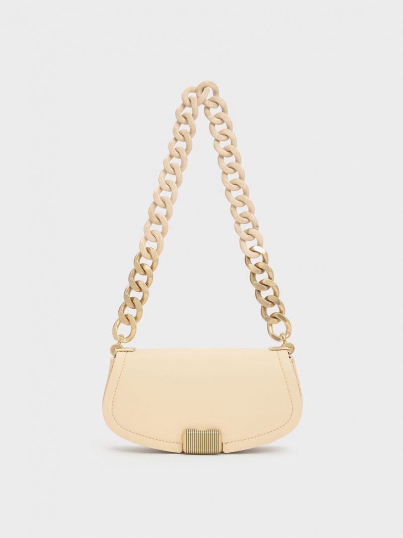 τσάντεσ ώμου Charles And Keith Sonnet Two-Tone Chain Handle Μπεζ | 13428-WYBX