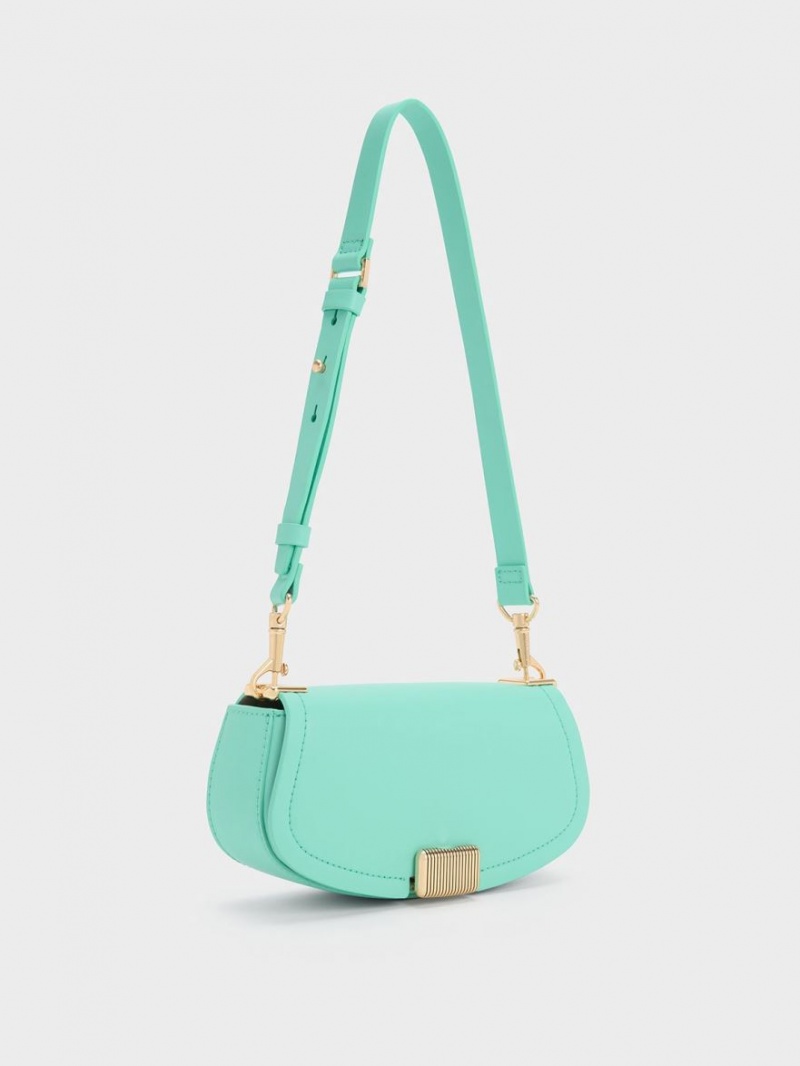 τσάντεσ ώμου Charles And Keith Sonnet Two-Tone Chain Handle τυρκουάζ | 63218-XGVS