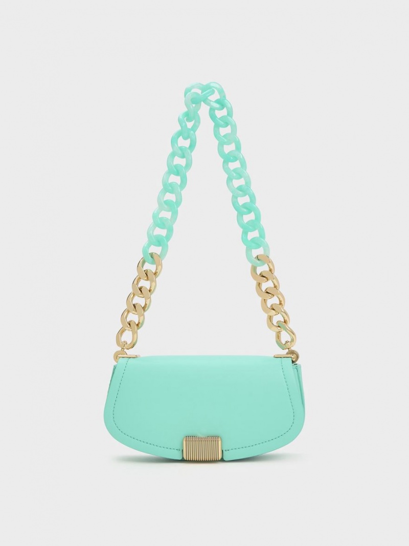 τσάντεσ ώμου Charles And Keith Sonnet Two-Tone Chain Handle τυρκουάζ | 63218-XGVS