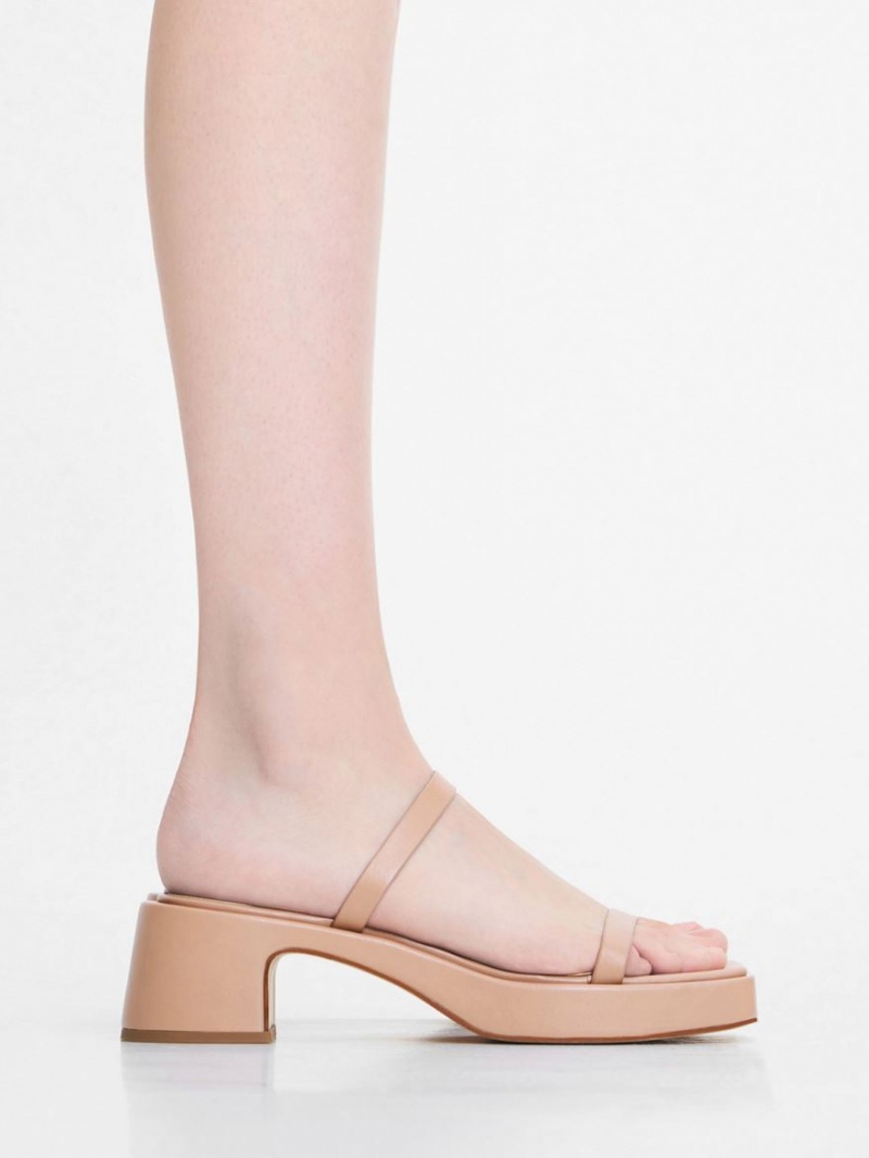 Πεδιλα Πλατφορμεσ Charles And Keith Square-toe Μπεζ | 62347-OLYS