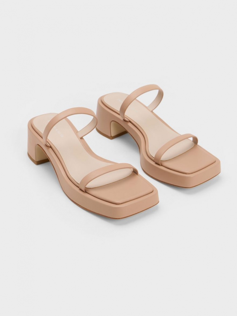 Πεδιλα Πλατφορμεσ Charles And Keith Square-toe Μπεζ | 62347-OLYS