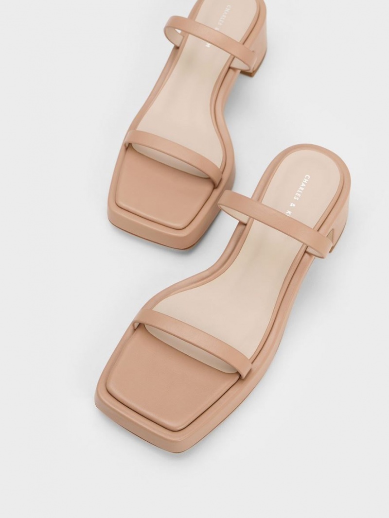 Πεδιλα Πλατφορμεσ Charles And Keith Square-toe Μπεζ | 62347-OLYS