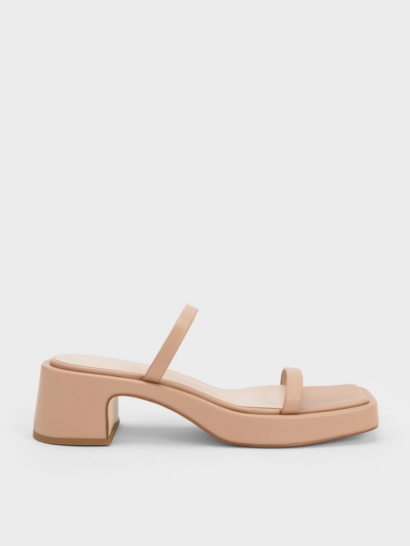 Πεδιλα Πλατφορμεσ Charles And Keith Square-toe Μπεζ | 62347-OLYS