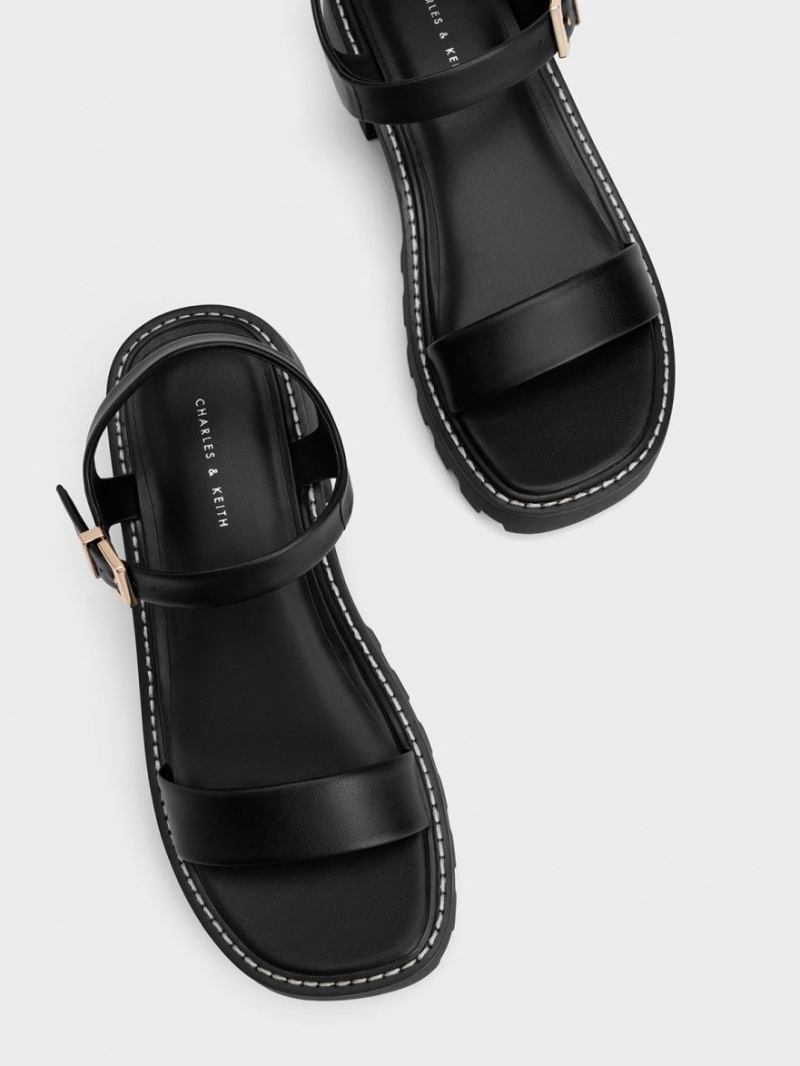 Πεδιλα Πλατφορμεσ Charles And Keith Stitch-Trim Buckled μαυρα | 98045-JFCZ