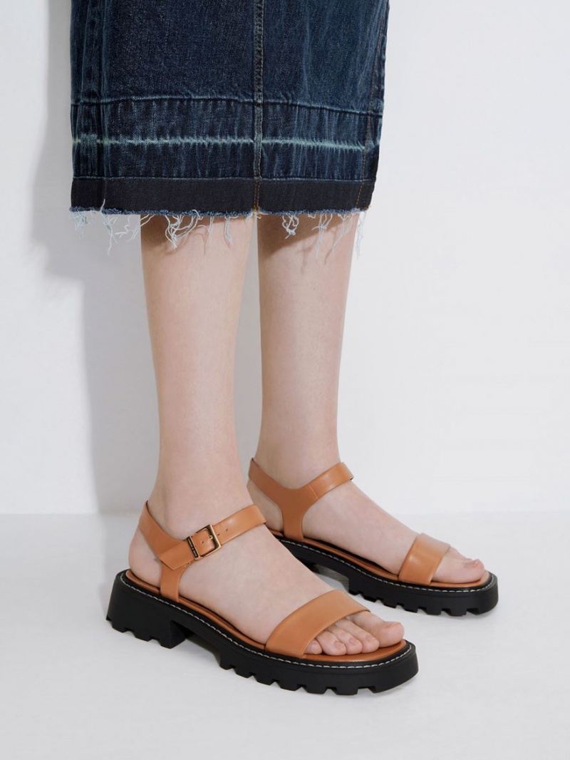 Πεδιλα Πλατφορμεσ Charles And Keith Stitch-Trim Buckled καφε | 34517-OEAW