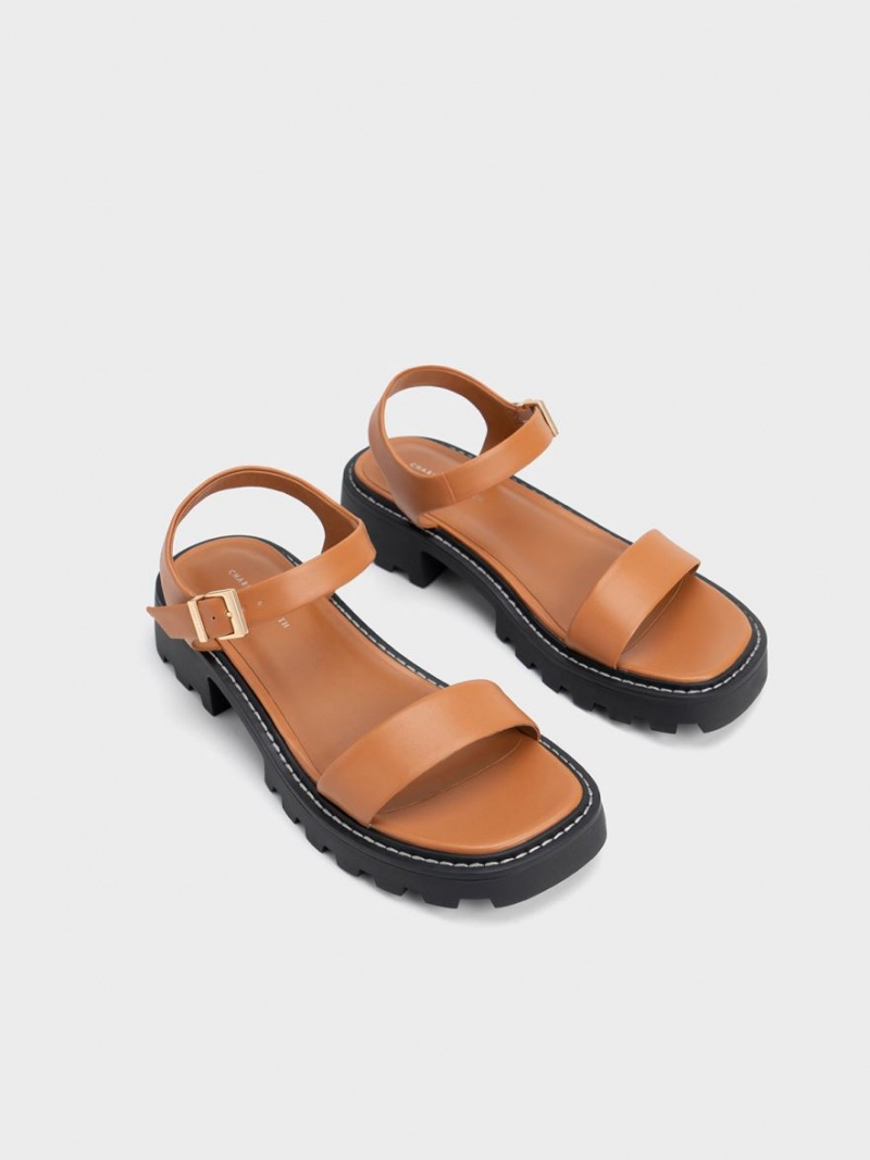 Πεδιλα Πλατφορμεσ Charles And Keith Stitch-Trim Buckled καφε | 34517-OEAW