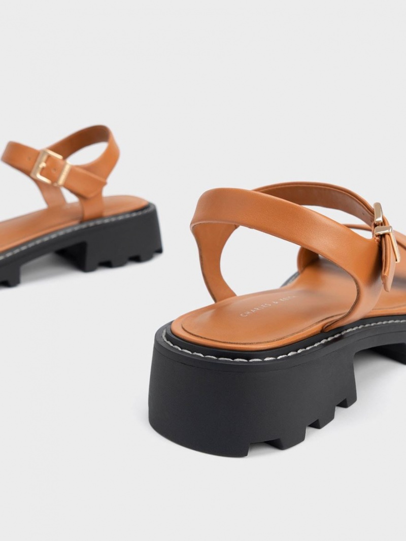 Πεδιλα Πλατφορμεσ Charles And Keith Stitch-Trim Buckled καφε | 34517-OEAW