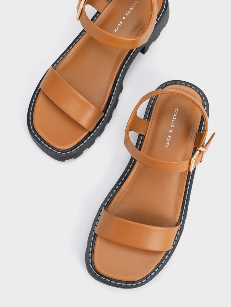 Πεδιλα Πλατφορμεσ Charles And Keith Stitch-Trim Buckled καφε | 34517-OEAW