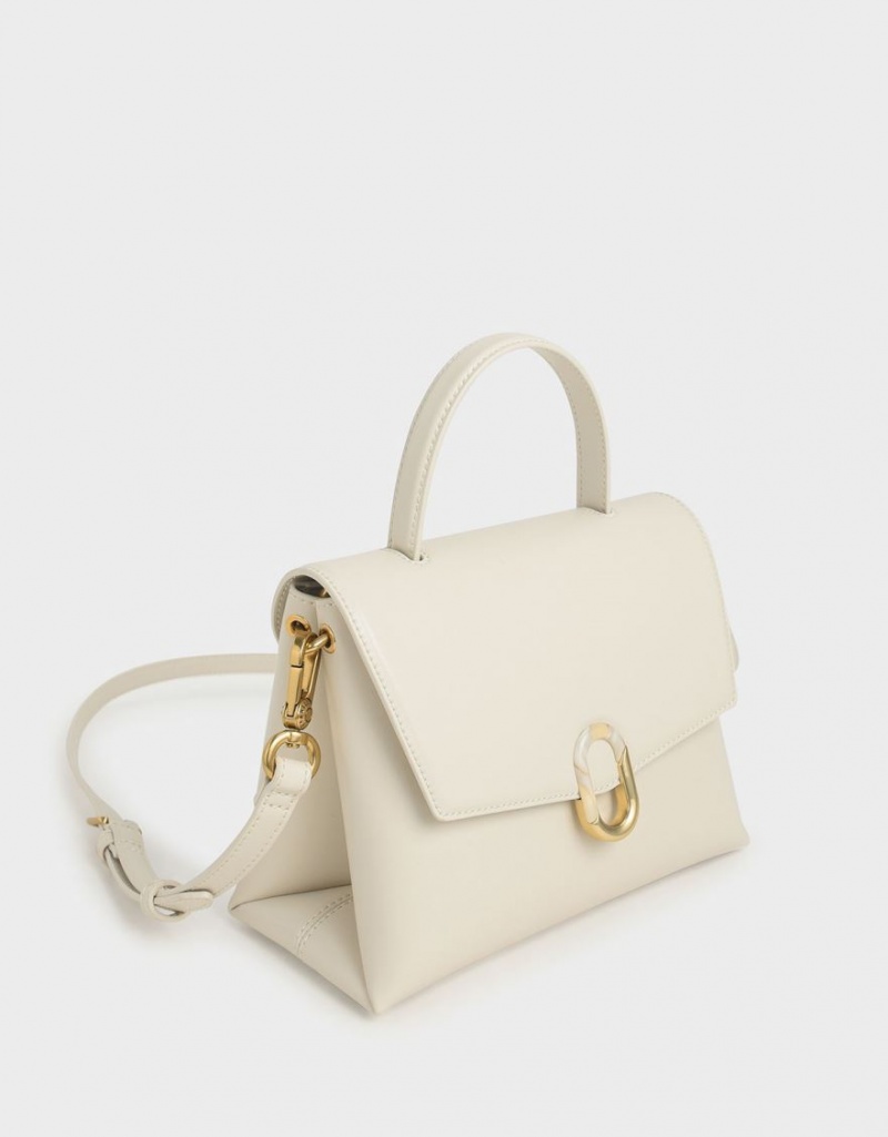 τσαντα χειροσ Charles And Keith Stone-Embellished κρέμα | 48057-RINC
