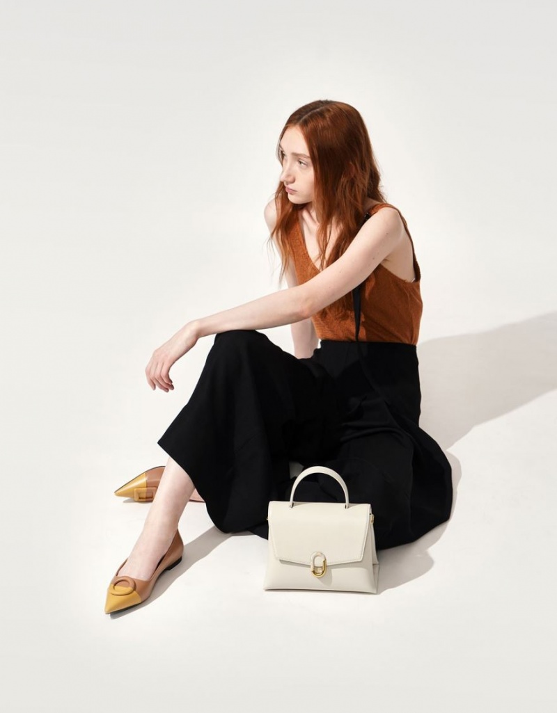 τσαντα χειροσ Charles And Keith Stone-Embellished κρέμα | 48057-RINC