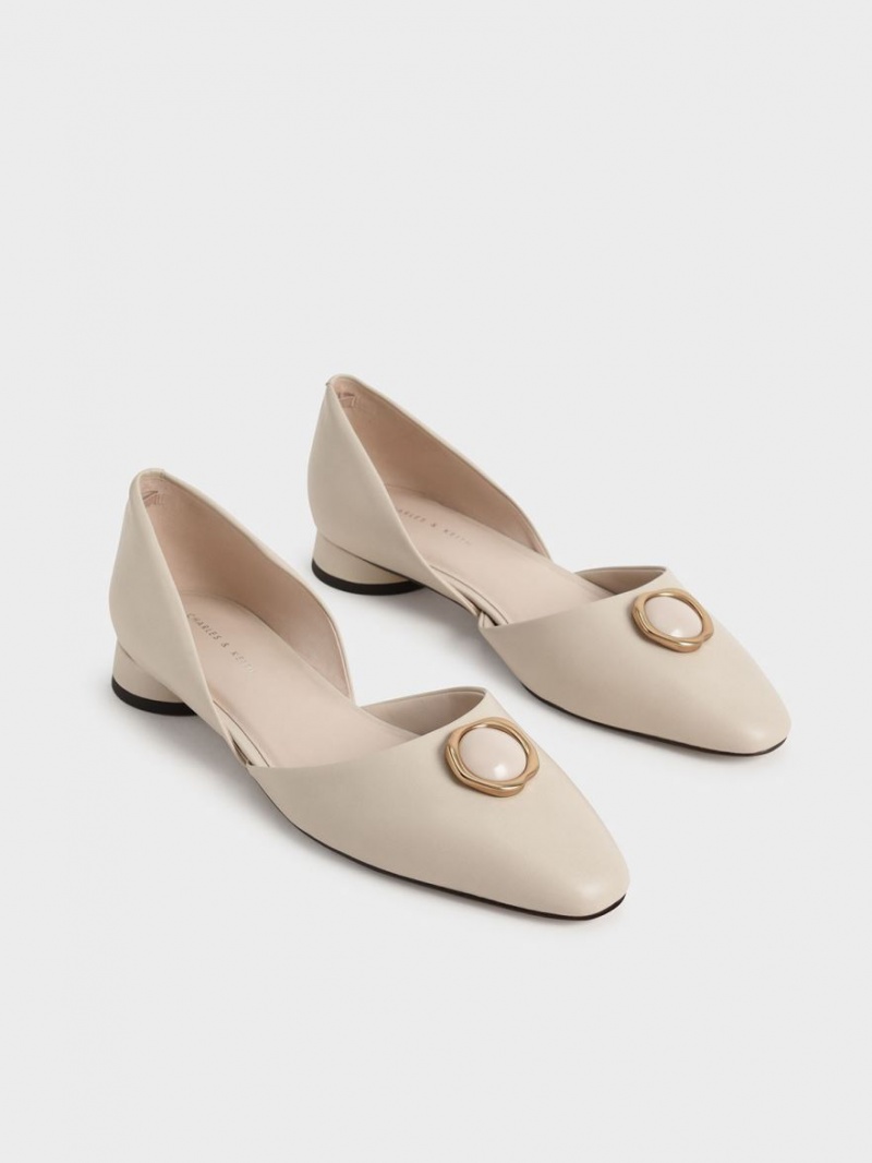Παπουτσια Μπαλαρινεσ Charles And Keith Stone Embellished D'Orsay κρέμα | 23096-SUZX