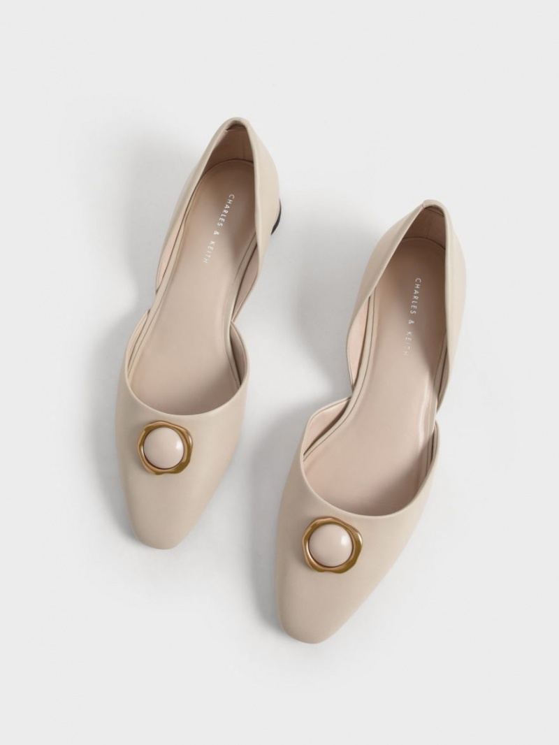 Παπουτσια Μπαλαρινεσ Charles And Keith Stone Embellished D'Orsay κρέμα | 23096-SUZX