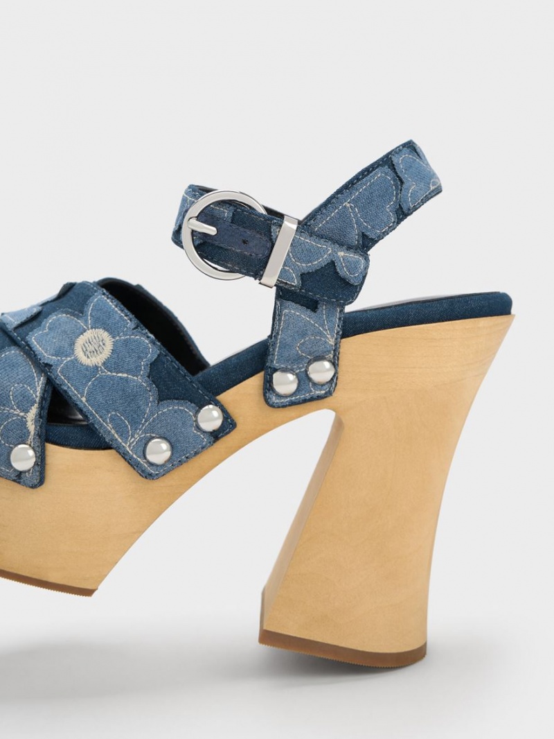 Πεδιλα Πλατφορμεσ Charles And Keith Tabitha Floral Denim Crossover μπλε | 92780-YVJN