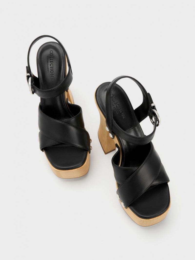 Πεδιλα Πλατφορμεσ Charles And Keith Tabitha δερματινα Crossover μαυρα | 30921-NKSJ