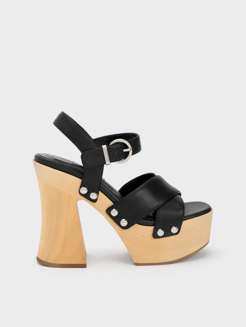 Πεδιλα Πλατφορμεσ Charles And Keith Tabitha δερματινα Crossover μαυρα | 30921-NKSJ