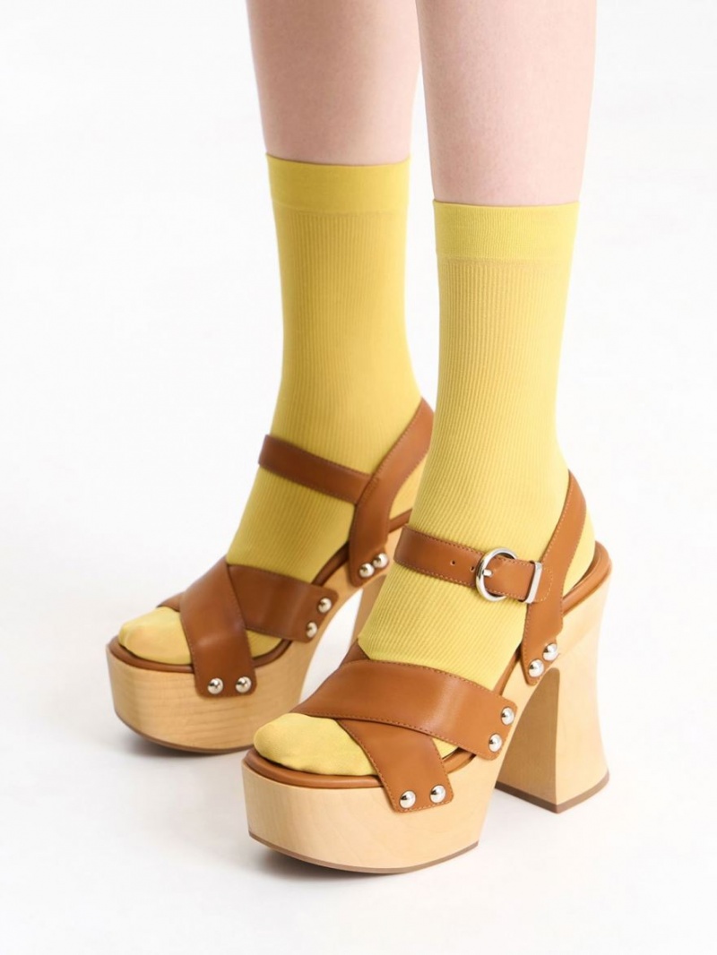 Πεδιλα Πλατφορμεσ Charles And Keith Tabitha δερματινα Crossover καφε | 21769-RHEJ