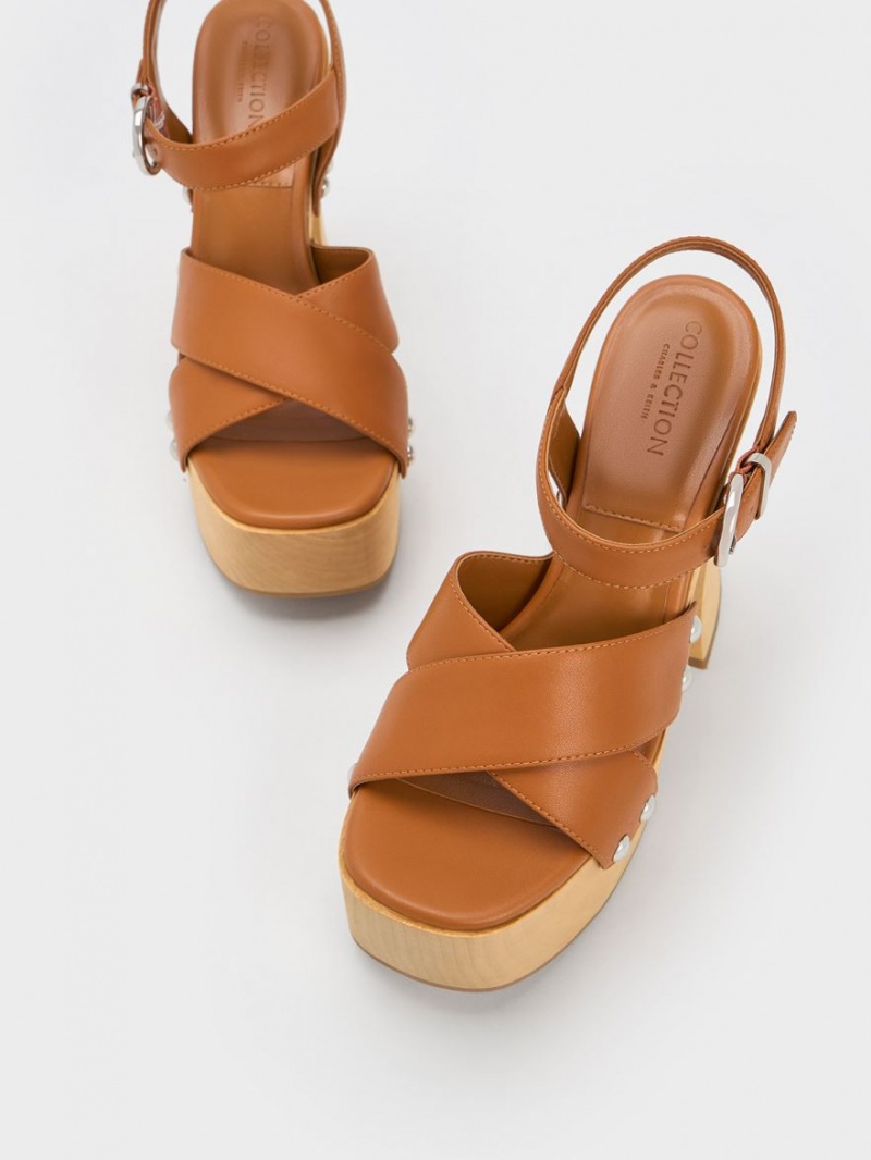 Πεδιλα Πλατφορμεσ Charles And Keith Tabitha δερματινα Crossover καφε | 21769-RHEJ