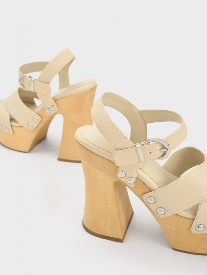 Πεδιλα Πλατφορμεσ Charles And Keith Tabitha δερματινα Crossover κρέμα | 72518-DYXZ