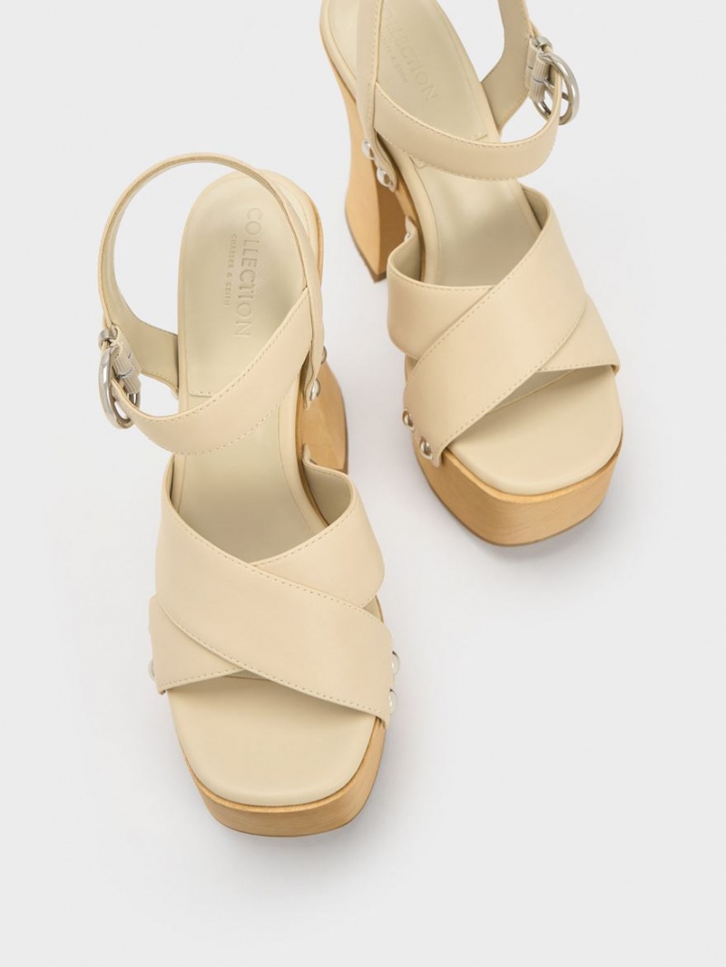 Πεδιλα Πλατφορμεσ Charles And Keith Tabitha δερματινα Crossover κρέμα | 72518-DYXZ