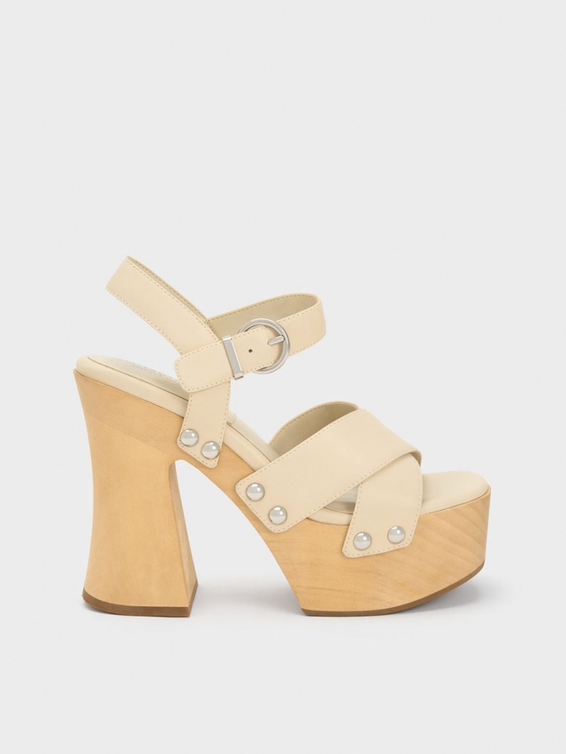 Πεδιλα Πλατφορμεσ Charles And Keith Tabitha δερματινα Crossover κρέμα | 72518-DYXZ