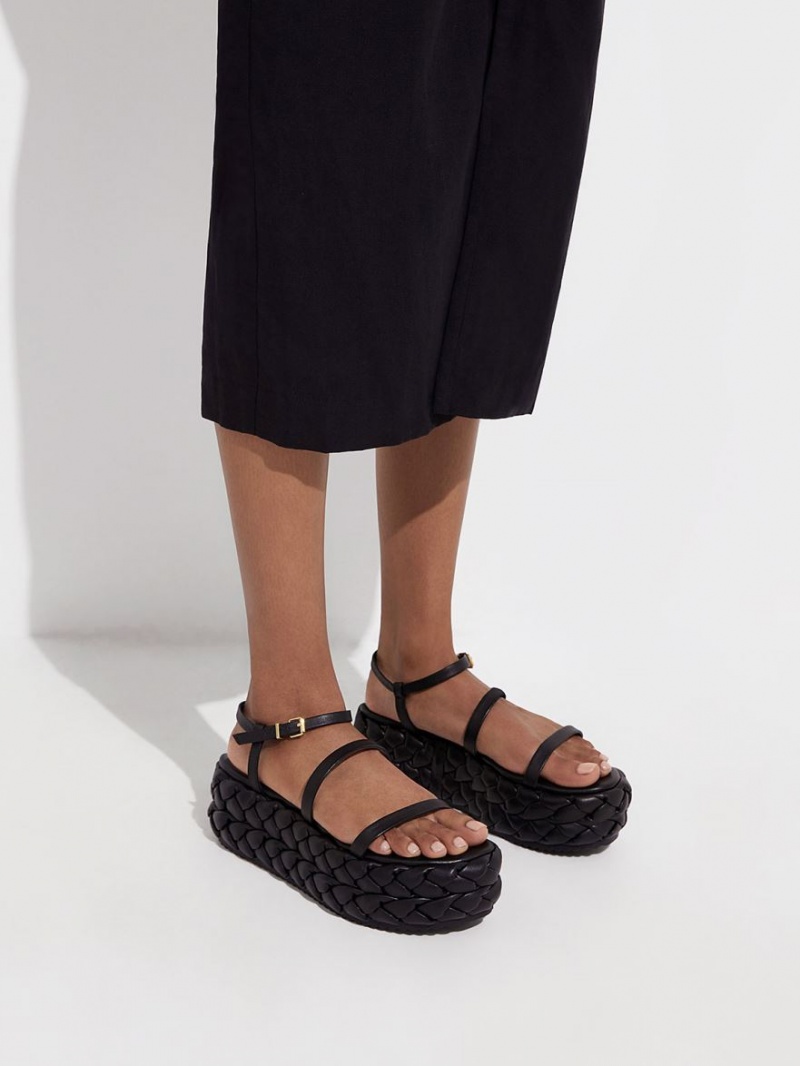 Πεδιλα Πλατφορμεσ Charles And Keith Tali δερματινα Braided μαυρα | 51394-GSRV