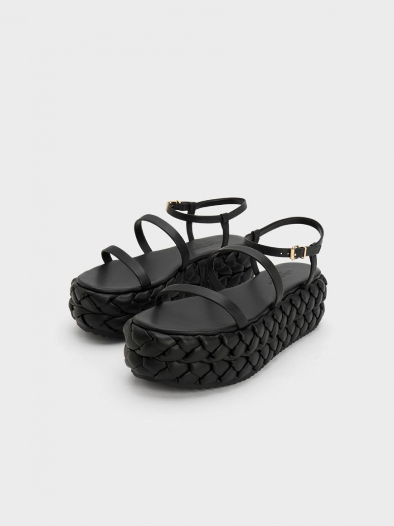 Πεδιλα Πλατφορμεσ Charles And Keith Tali δερματινα Braided μαυρα | 51394-GSRV