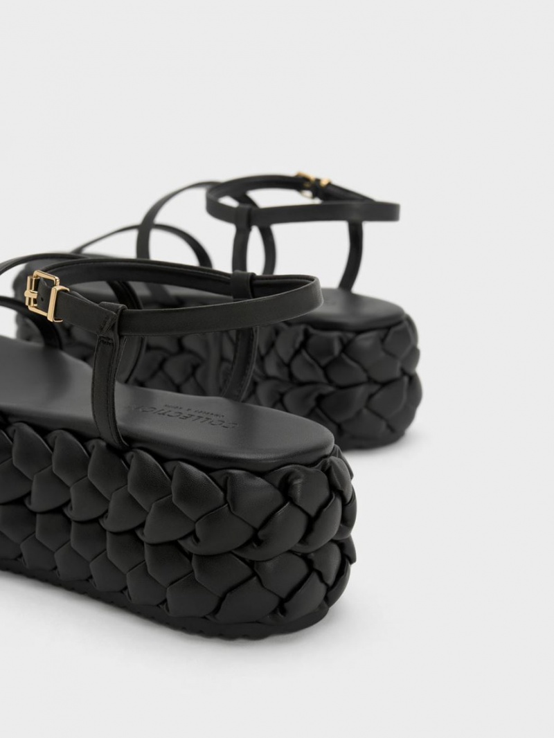 Πεδιλα Πλατφορμεσ Charles And Keith Tali δερματινα Braided μαυρα | 51394-GSRV