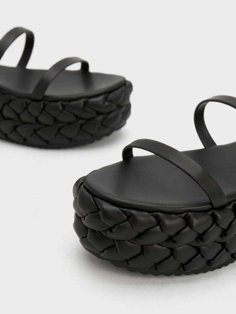 Πεδιλα Πλατφορμεσ Charles And Keith Tali δερματινα Braided μαυρα | 51394-GSRV