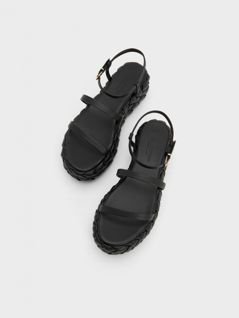 Πεδιλα Πλατφορμεσ Charles And Keith Tali δερματινα Braided μαυρα | 51394-GSRV