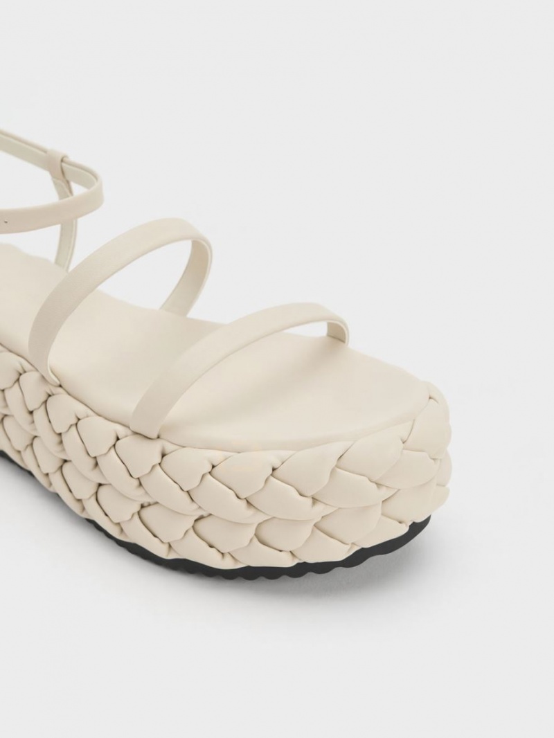 Πεδιλα Πλατφορμεσ Charles And Keith Tali δερματινα Braided ασπρα | 85467-SAWH