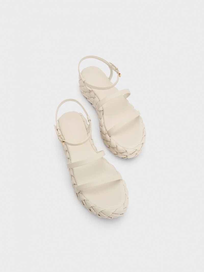 Πεδιλα Πλατφορμεσ Charles And Keith Tali δερματινα Braided ασπρα | 85467-SAWH