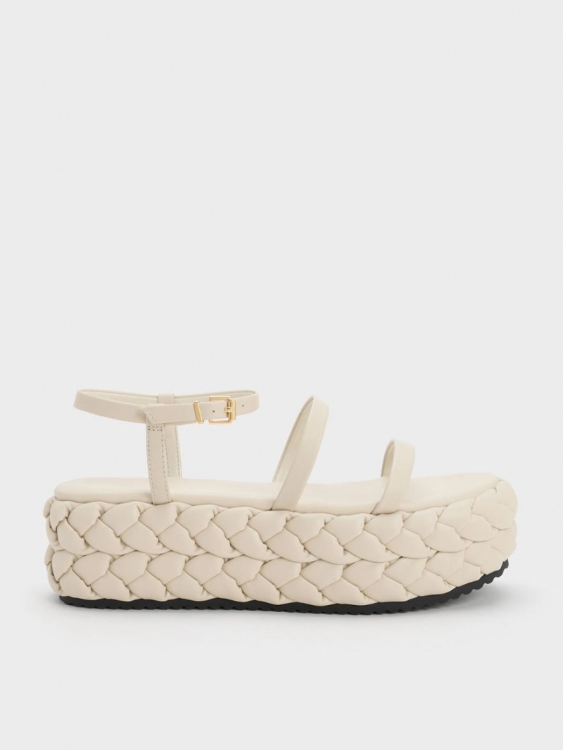 Πεδιλα Πλατφορμεσ Charles And Keith Tali δερματινα Braided ασπρα | 85467-SAWH