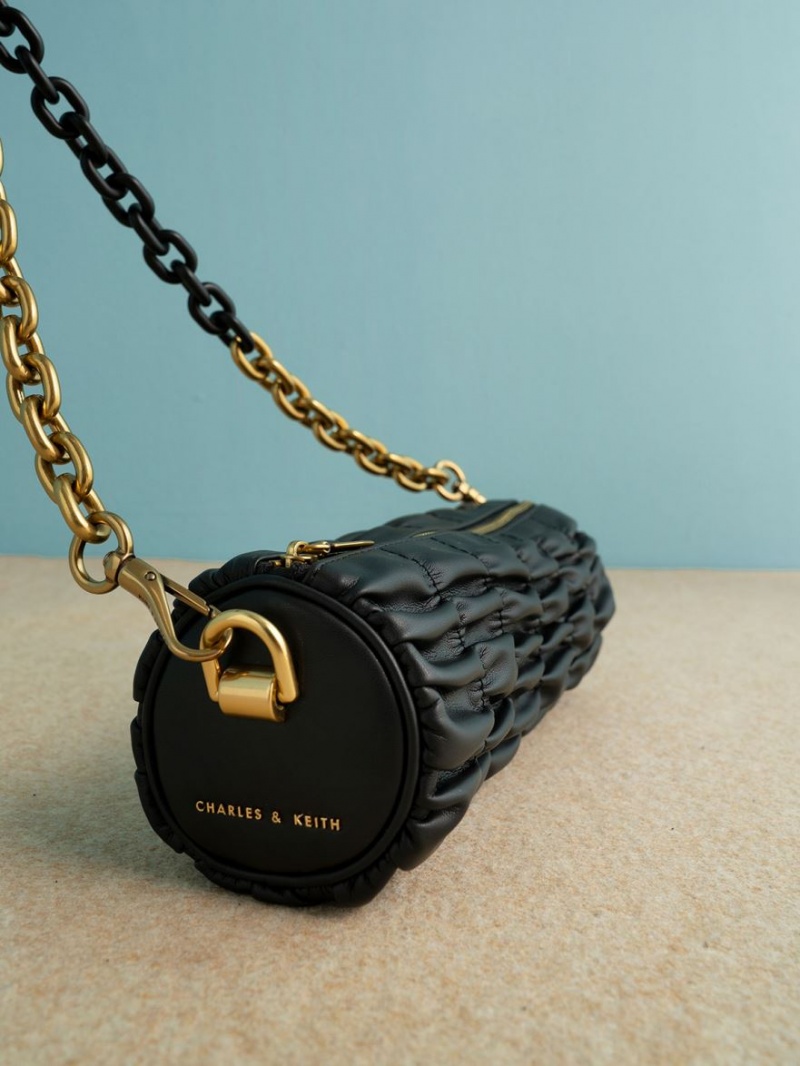 τσάντεσ ώμου Charles And Keith Tallulah Ruched Chain-Handle μαυρα | 83194-GQKB