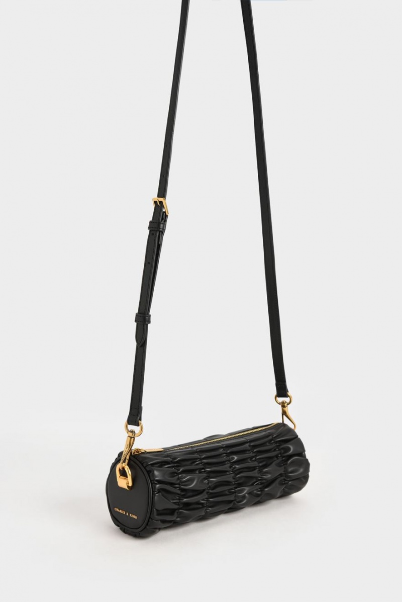 τσάντεσ ώμου Charles And Keith Tallulah Ruched Chain-Handle μαυρα | 83194-GQKB