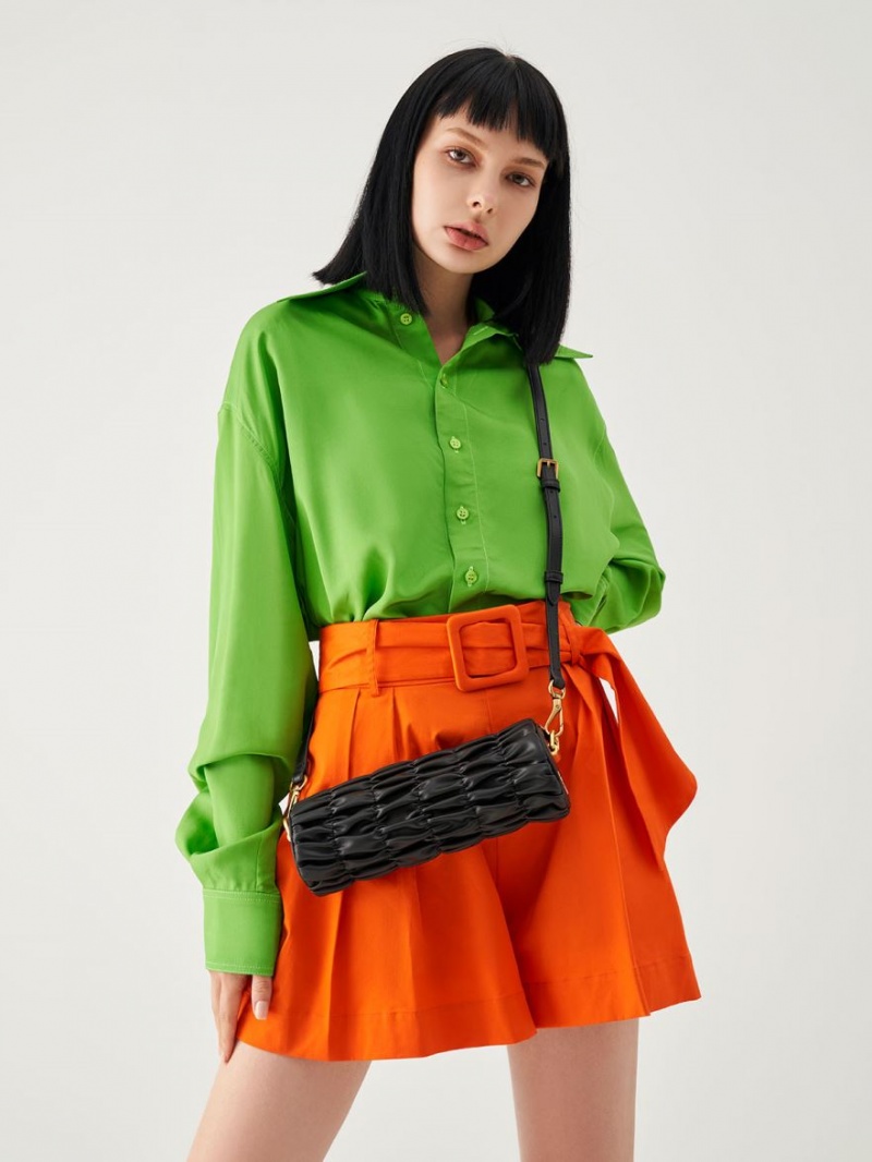 τσάντεσ ώμου Charles And Keith Tallulah Ruched Chain-Handle μαυρα | 83194-GQKB
