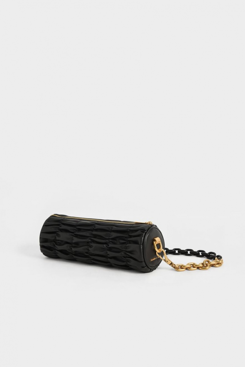 τσάντεσ ώμου Charles And Keith Tallulah Ruched Chain-Handle μαυρα | 83194-GQKB