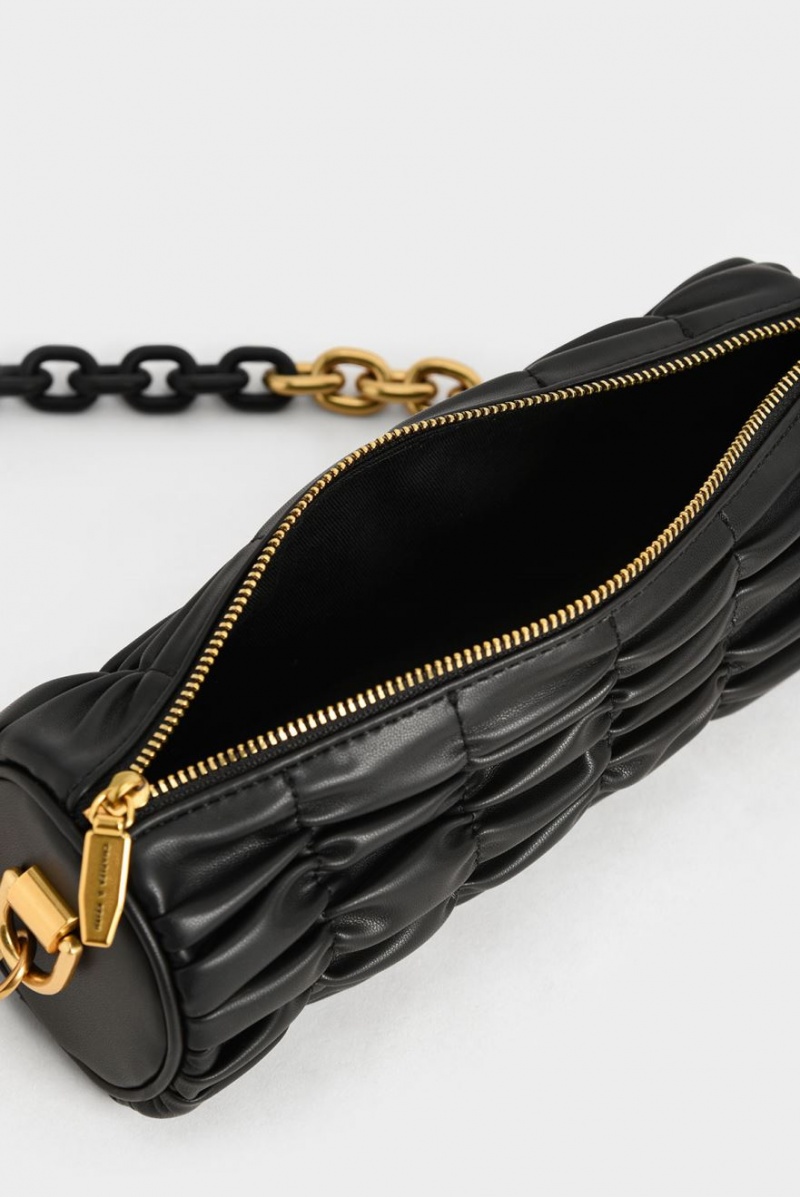 τσάντεσ ώμου Charles And Keith Tallulah Ruched Chain-Handle μαυρα | 83194-GQKB