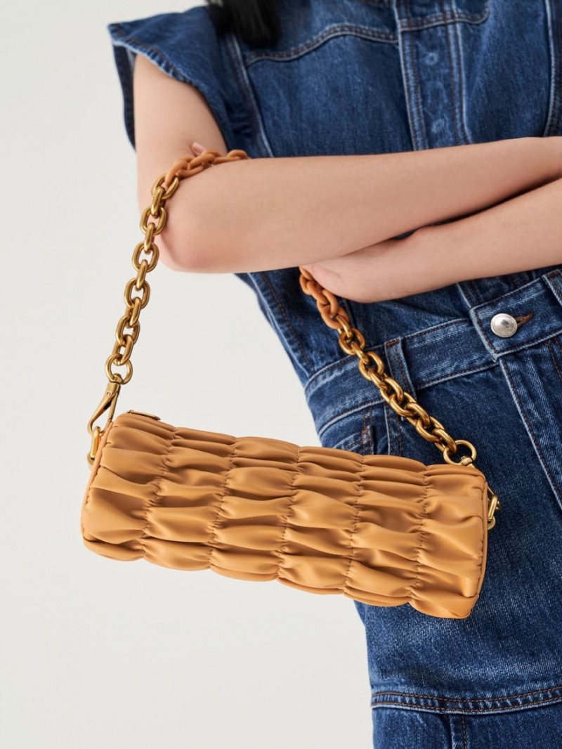 τσάντεσ ώμου Charles And Keith Tallulah Ruched Chain-Handle πορτοκαλι | 14650-TNXQ