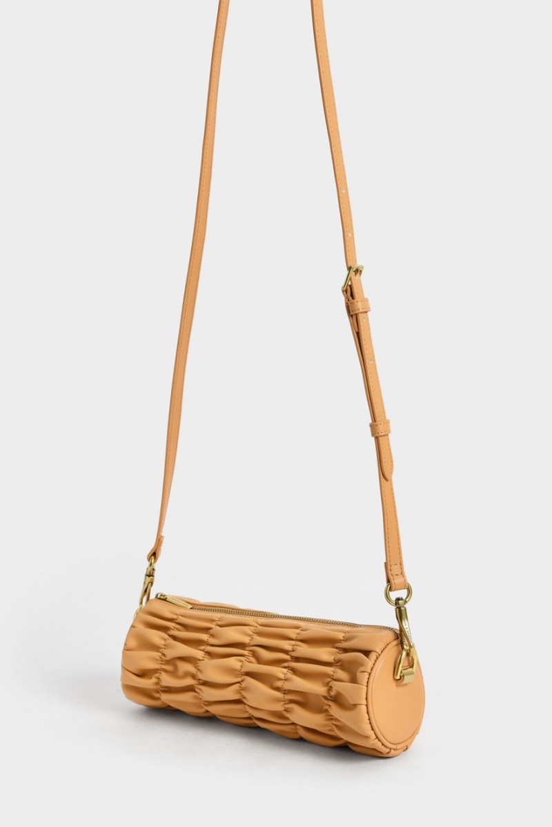 τσάντεσ ώμου Charles And Keith Tallulah Ruched Chain-Handle πορτοκαλι | 14650-TNXQ