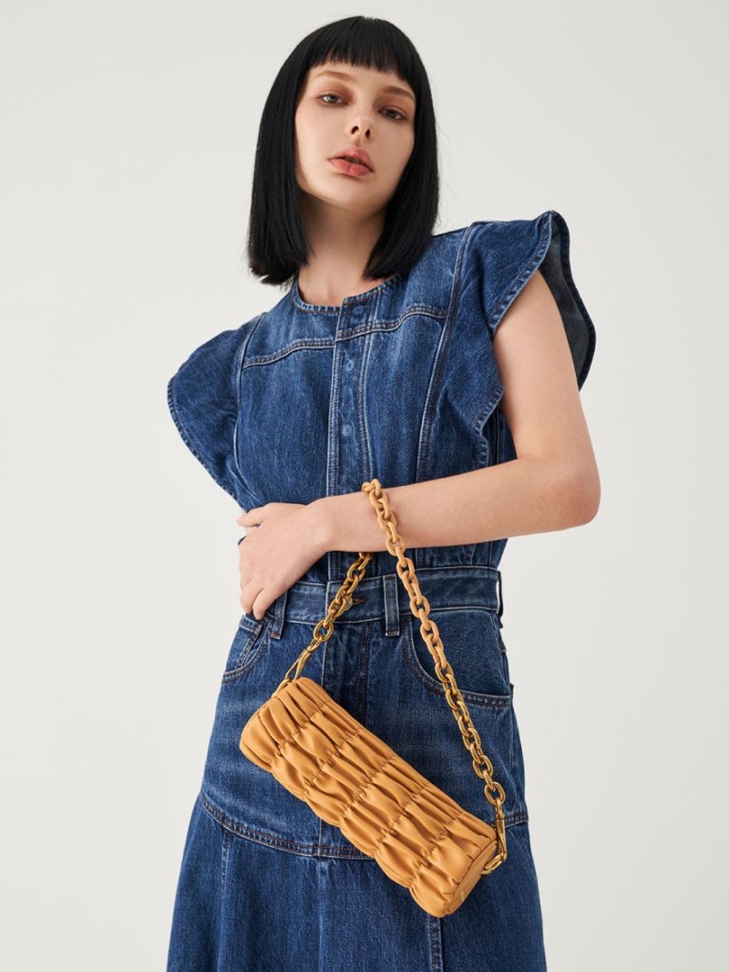 τσάντεσ ώμου Charles And Keith Tallulah Ruched Chain-Handle πορτοκαλι | 14650-TNXQ