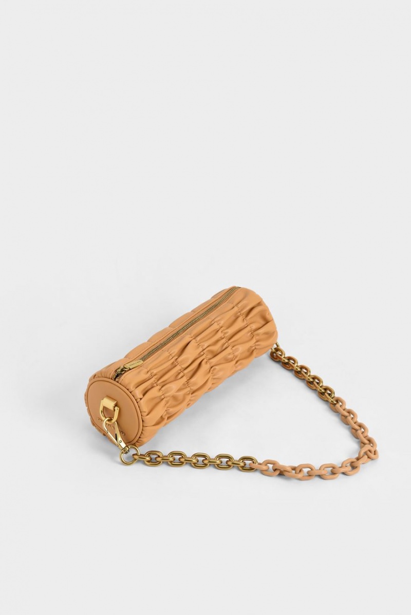 τσάντεσ ώμου Charles And Keith Tallulah Ruched Chain-Handle πορτοκαλι | 14650-TNXQ