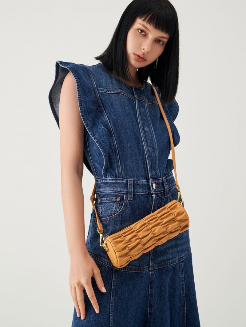 τσάντεσ ώμου Charles And Keith Tallulah Ruched Chain-Handle πορτοκαλι | 14650-TNXQ