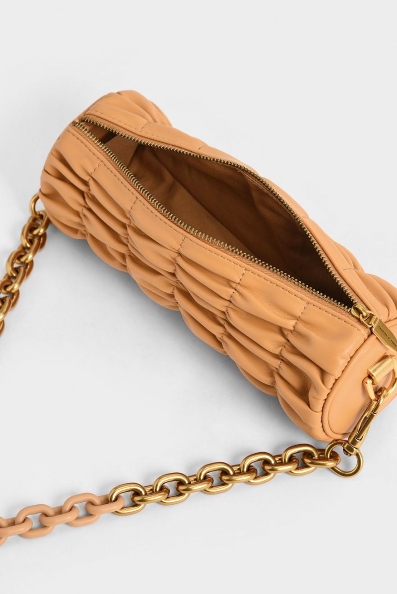τσάντεσ ώμου Charles And Keith Tallulah Ruched Chain-Handle πορτοκαλι | 14650-TNXQ