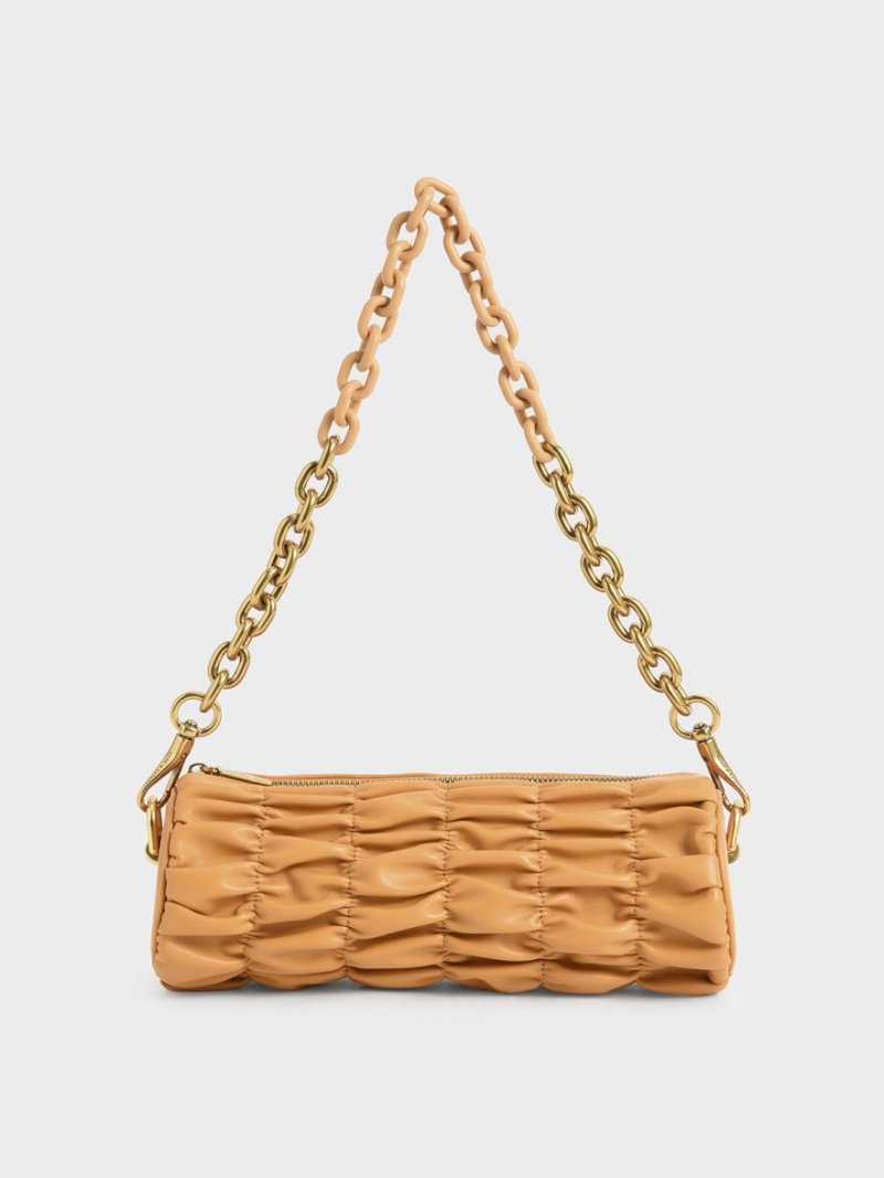 τσάντεσ ώμου Charles And Keith Tallulah Ruched Chain-Handle πορτοκαλι | 14650-TNXQ