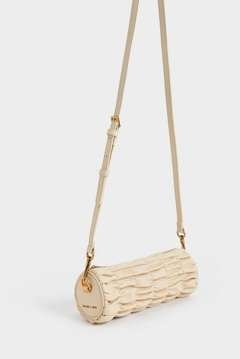τσάντεσ ώμου Charles And Keith Tallulah Ruched Chain-Handle Μπεζ | 12395-QYGF